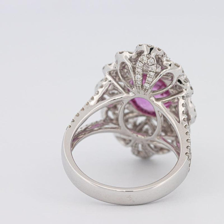 6.18 CT Oval Madagascar Pink Sapphire Flower Ring - ZIZOV DIAMONDS