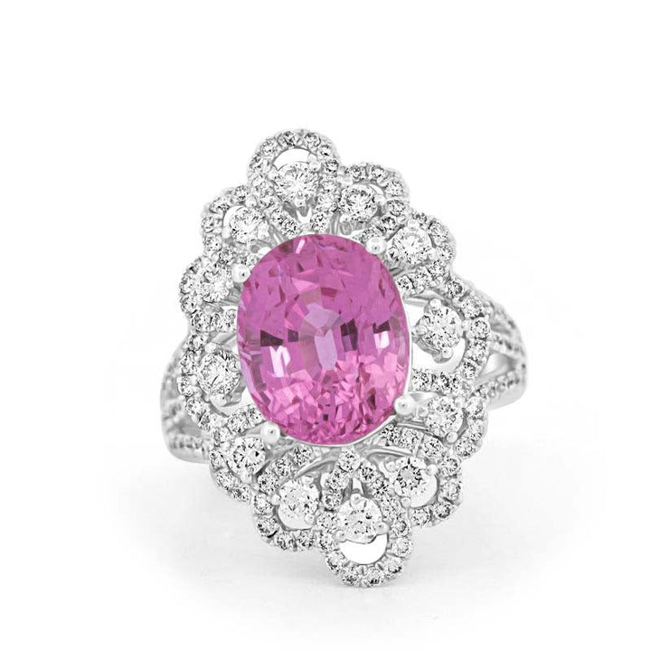 6.18 CT Oval Madagascar Pink Sapphire Flower Ring - ZIZOV DIAMONDS