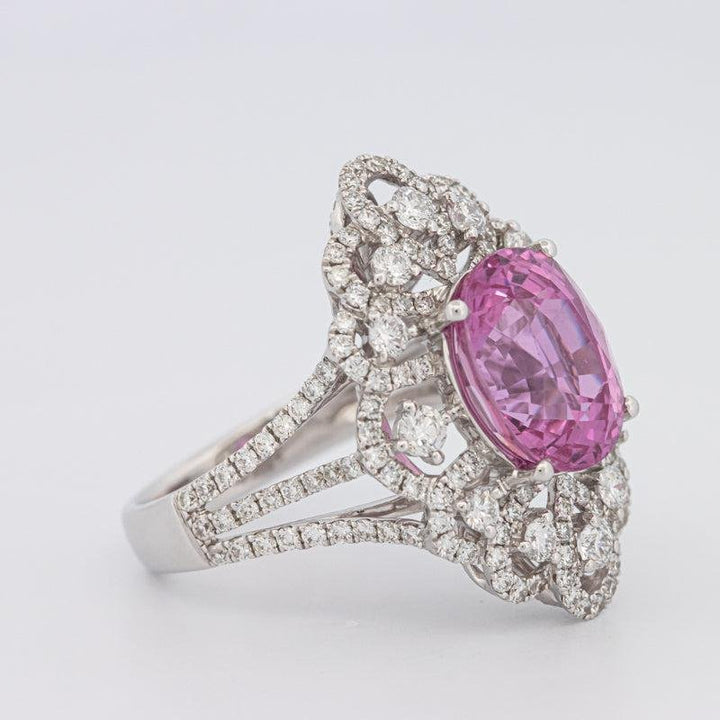 6.18 CT Oval Madagascar Pink Sapphire Flower Ring - ZIZOV DIAMONDS