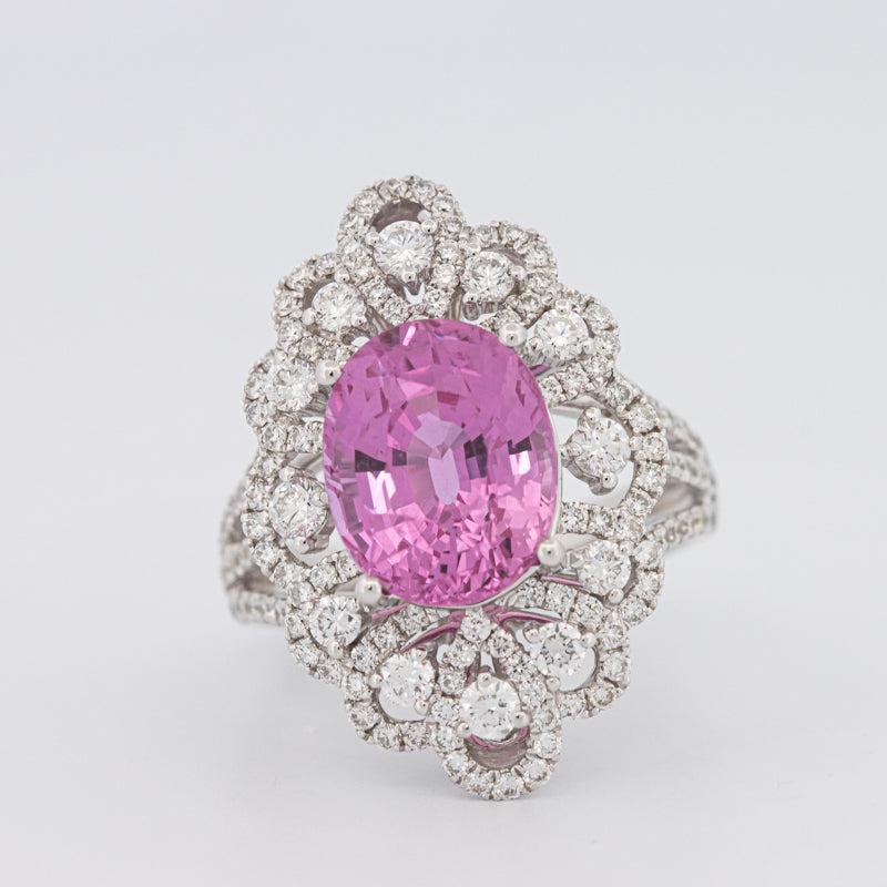 6.18 CT Oval Madagascar Pink Sapphire Flower Ring - ZIZOV DIAMONDS