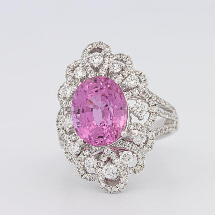 6.18 CT Oval Madagascar Pink Sapphire Flower Ring - ZIZOV DIAMONDS