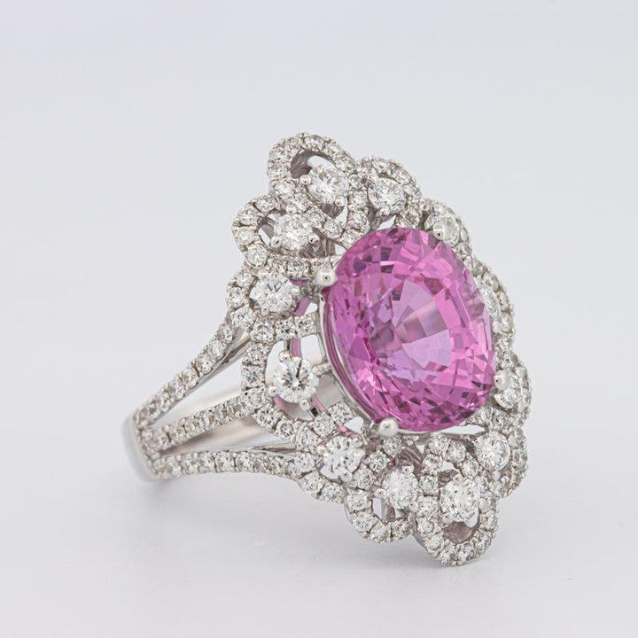 6.18 CT Oval Madagascar Pink Sapphire Flower Ring - ZIZOV DIAMONDS