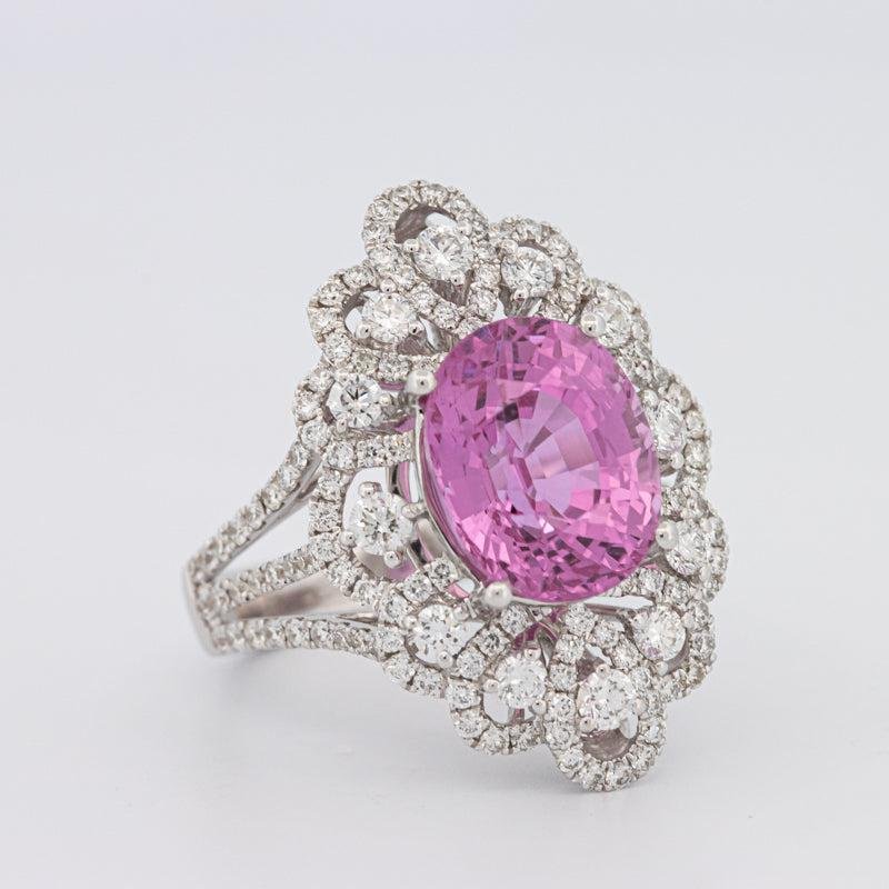 6.18 CT Oval Madagascar Pink Sapphire Flower Ring - ZIZOV DIAMONDS