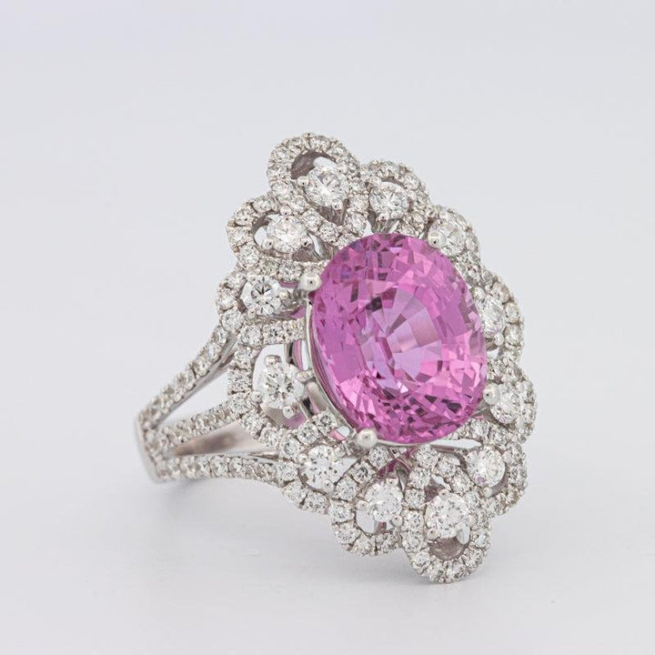 6.18 CT Oval Madagascar Pink Sapphire Flower Ring - ZIZOV DIAMONDS