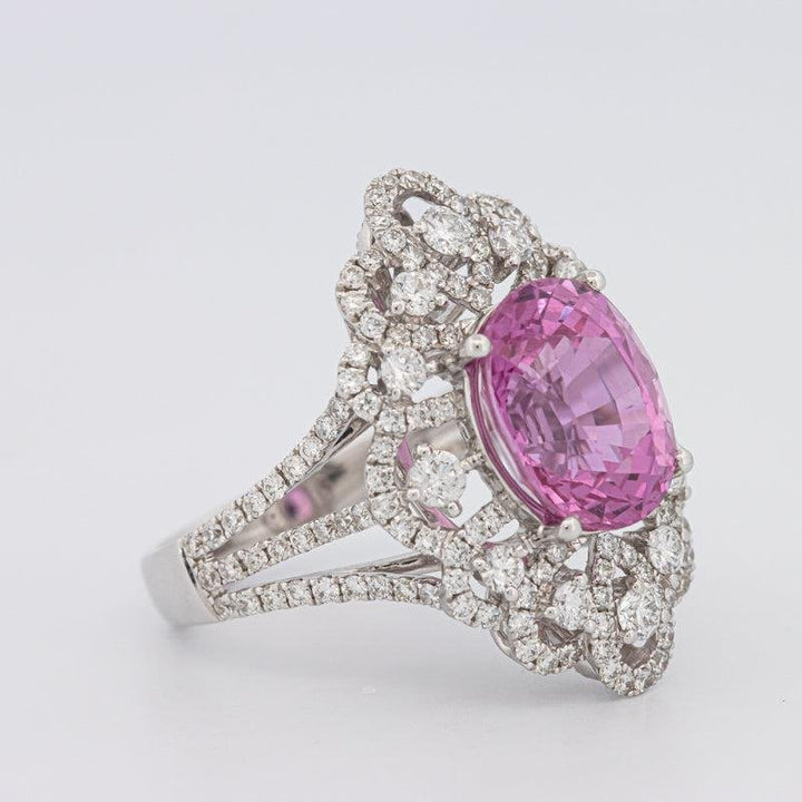 6.18 CT Oval Madagascar Pink Sapphire Flower Ring - ZIZOV DIAMONDS