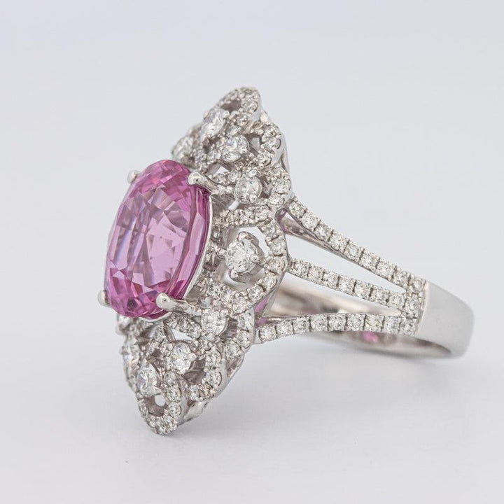 6.18 CT Oval Madagascar Pink Sapphire Flower Ring - ZIZOV DIAMONDS
