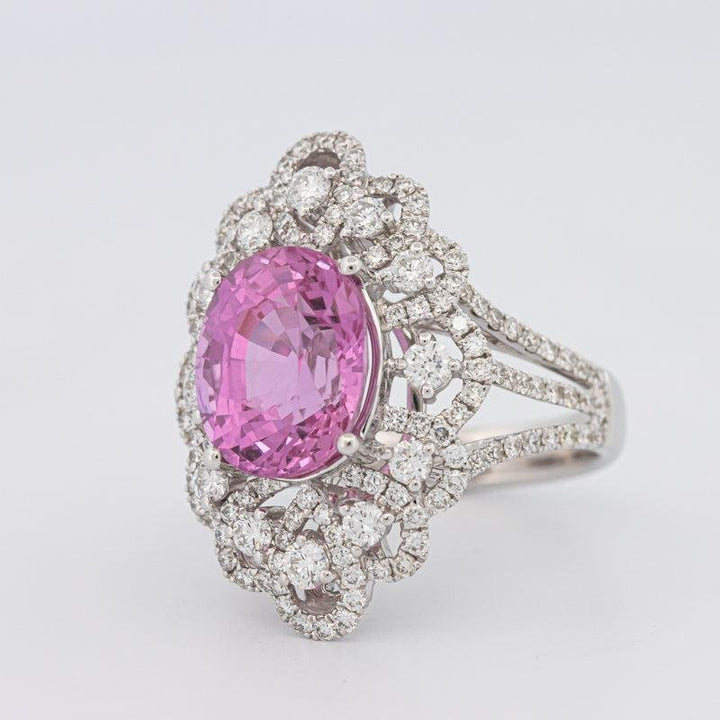 6.18 CT Oval Madagascar Pink Sapphire Flower Ring - ZIZOV DIAMONDS