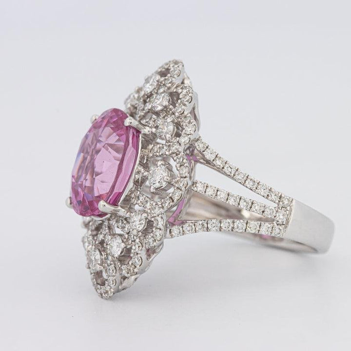 6.18 CT Oval Madagascar Pink Sapphire Flower Ring - ZIZOV DIAMONDS