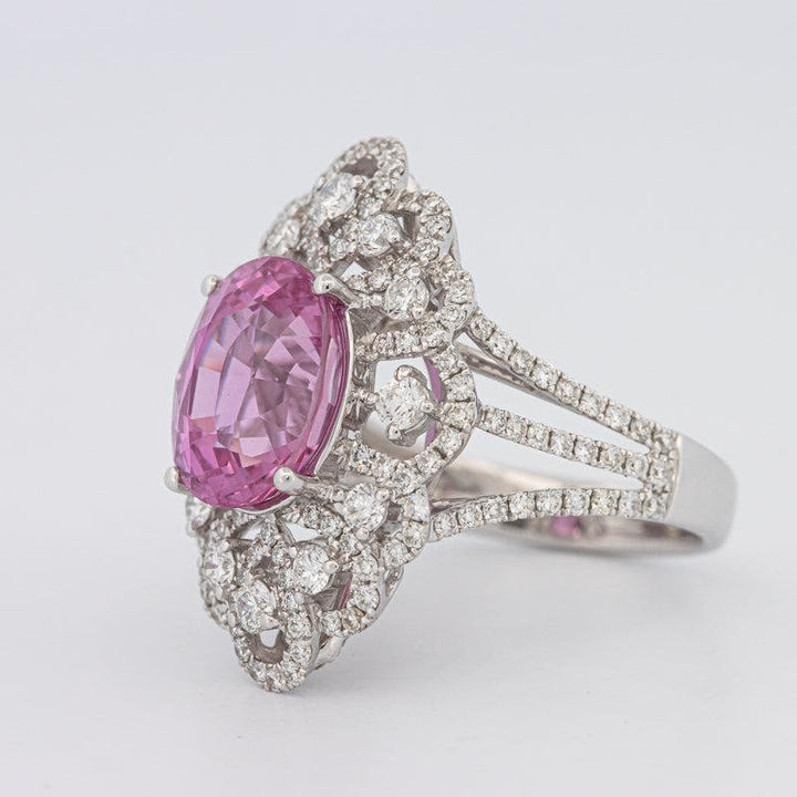 6.18 CT Oval Madagascar Pink Sapphire Flower Ring - ZIZOV DIAMONDS