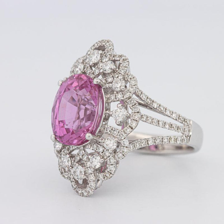 6.18 CT Oval Madagascar Pink Sapphire Flower Ring - ZIZOV DIAMONDS