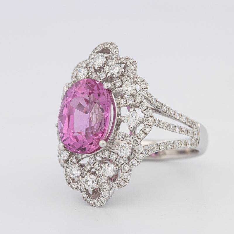 6.18 CT Oval Madagascar Pink Sapphire Flower Ring - ZIZOV DIAMONDS