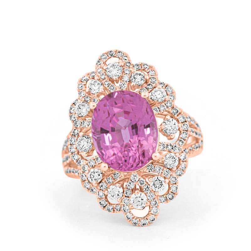 6.18 CT Oval Madagascar Pink Sapphire Flower Ring - ZIZOV DIAMONDS