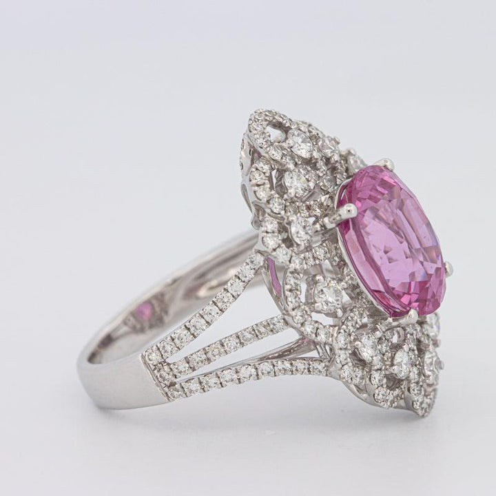 6.18 CT Oval Madagascar Pink Sapphire Flower Ring - ZIZOV DIAMONDS