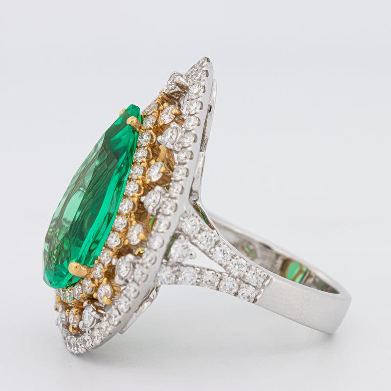 6.89 CT Double Halo Pearshape Green Emerald Ring - ZIZOV DIAMONDS