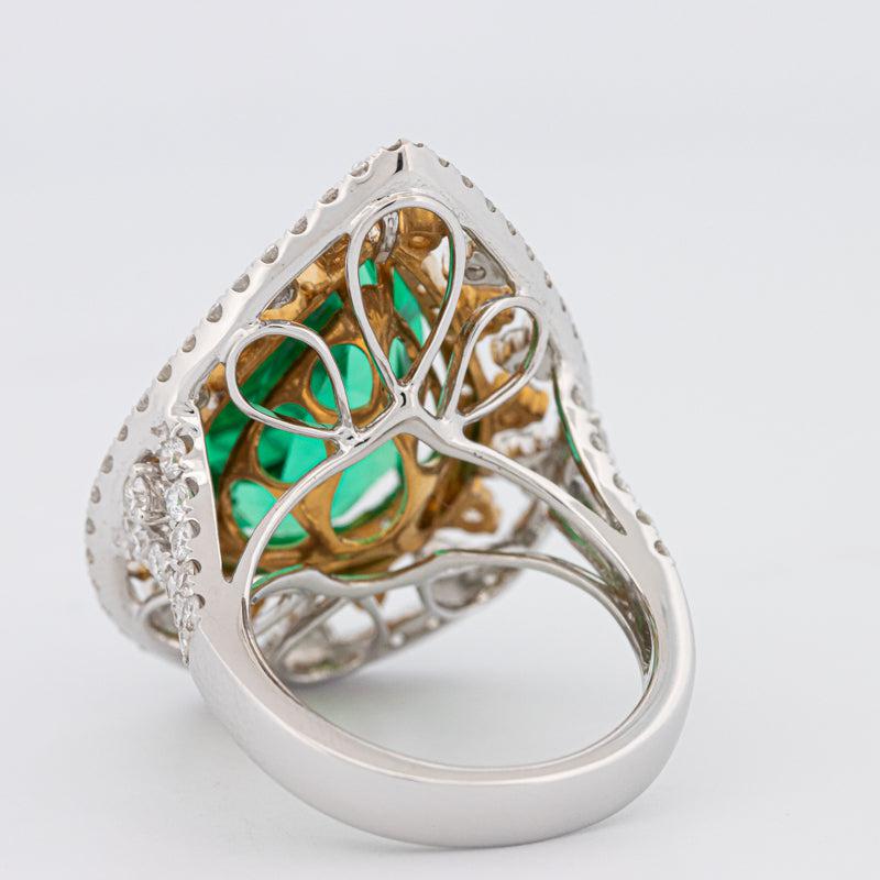 6.89 CT Double Halo Pearshape Green Emerald Ring - ZIZOV DIAMONDS