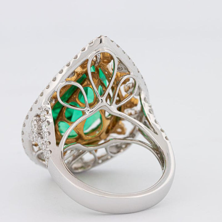 6.89 CT Double Halo Pearshape Green Emerald Ring - ZIZOV DIAMONDS