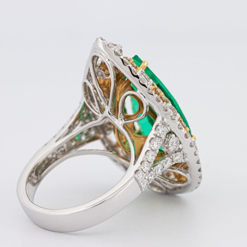 6.89 CT Double Halo Pearshape Green Emerald Ring - ZIZOV DIAMONDS