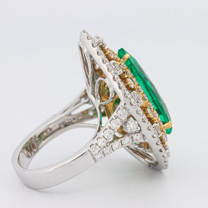 6.89 CT Double Halo Pearshape Green Emerald Ring - ZIZOV DIAMONDS