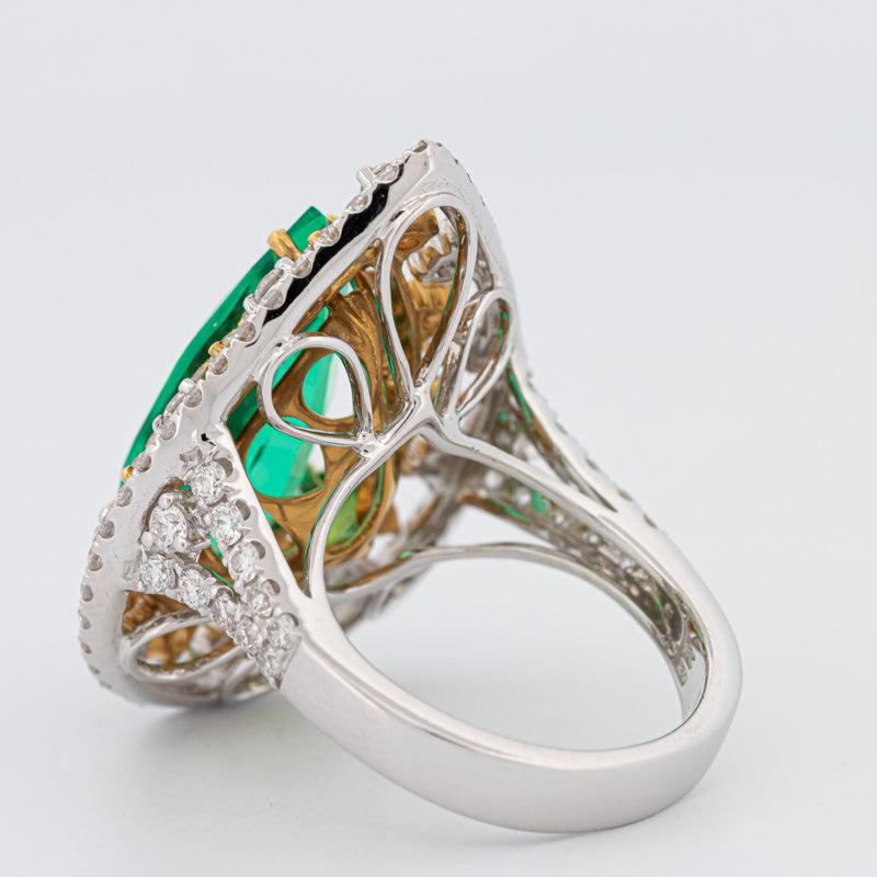 6.89 CT Double Halo Pearshape Green Emerald Ring - ZIZOV DIAMONDS