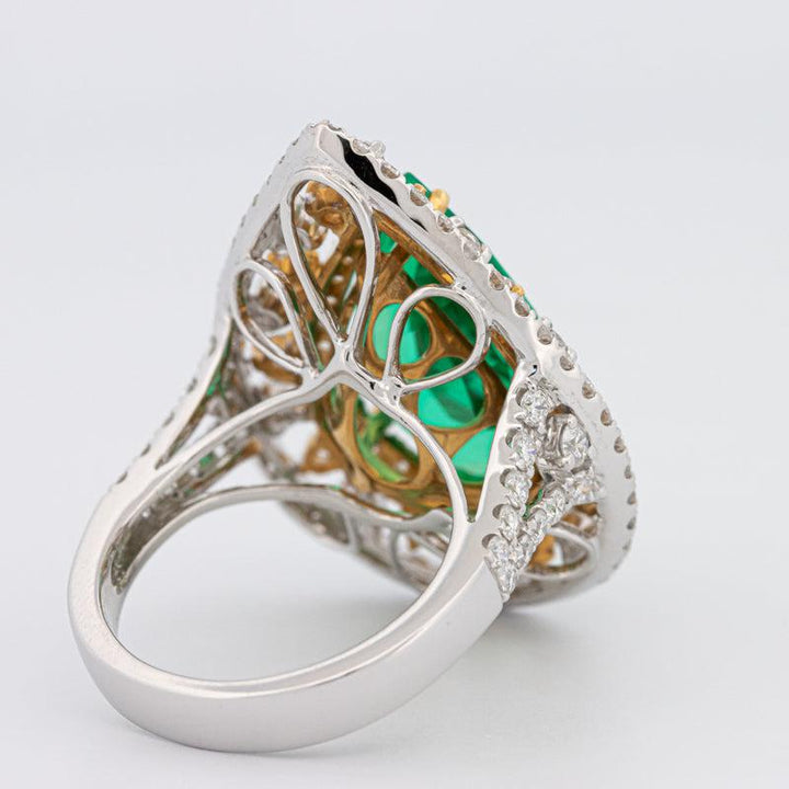 6.89 CT Double Halo Pearshape Green Emerald Ring - ZIZOV DIAMONDS