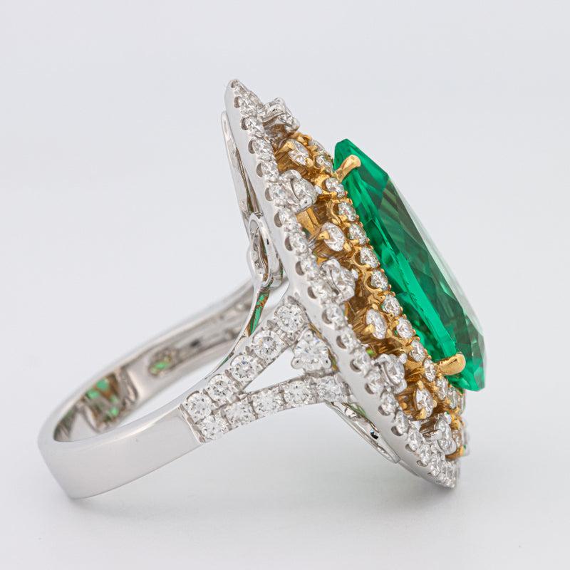 6.89 CT Double Halo Pearshape Green Emerald Ring - ZIZOV DIAMONDS
