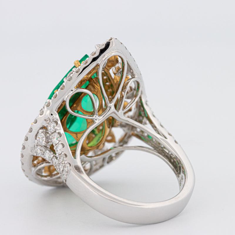 6.89 CT Double Halo Pearshape Green Emerald Ring - ZIZOV DIAMONDS