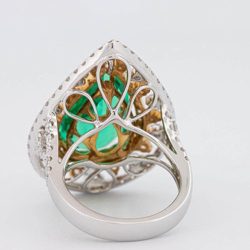 6.89 CT Double Halo Pearshape Green Emerald Ring - ZIZOV DIAMONDS