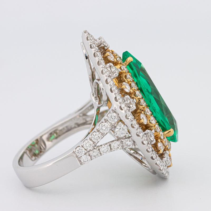 6.89 CT Double Halo Pearshape Green Emerald Ring - ZIZOV DIAMONDS
