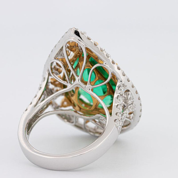 6.89 CT Double Halo Pearshape Green Emerald Ring - ZIZOV DIAMONDS