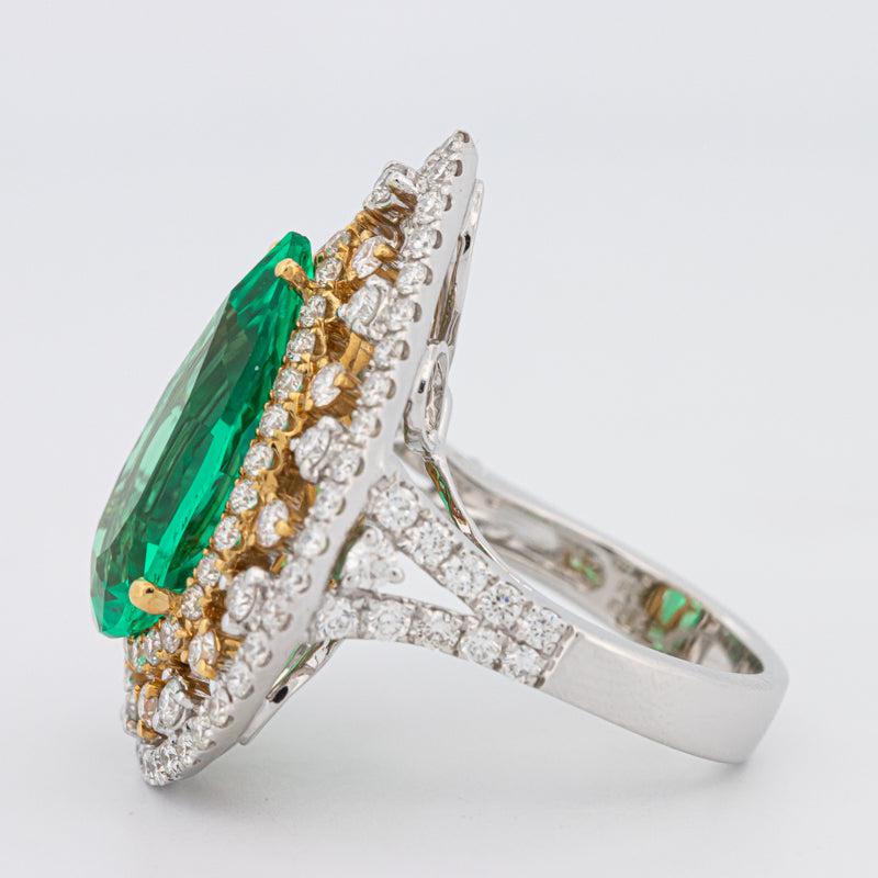 6.89 CT Double Halo Pearshape Green Emerald Ring - ZIZOV DIAMONDS