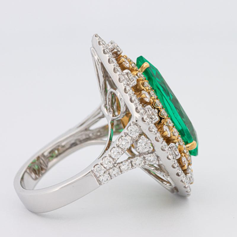 6.89 CT Double Halo Pearshape Green Emerald Ring - ZIZOV DIAMONDS