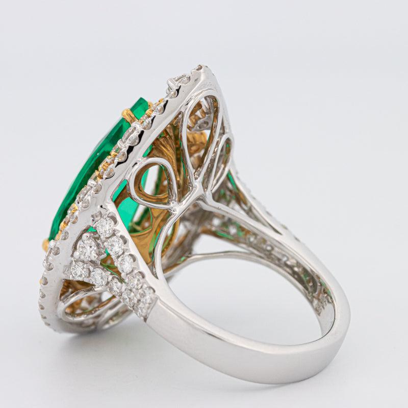 6.89 CT Double Halo Pearshape Green Emerald Ring - ZIZOV DIAMONDS
