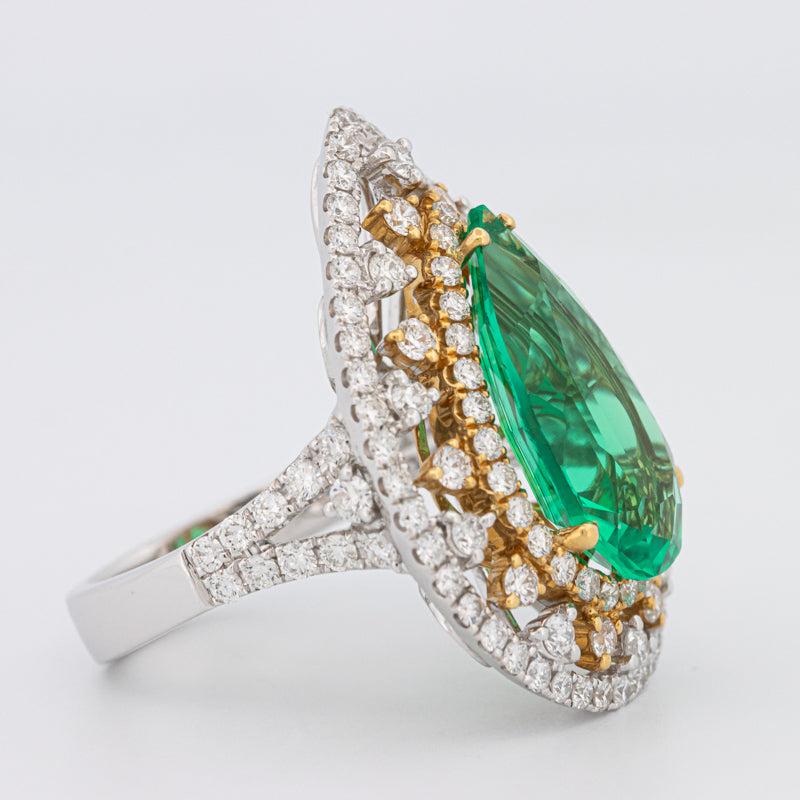 6.89 CT Double Halo Pearshape Green Emerald Ring - ZIZOV DIAMONDS