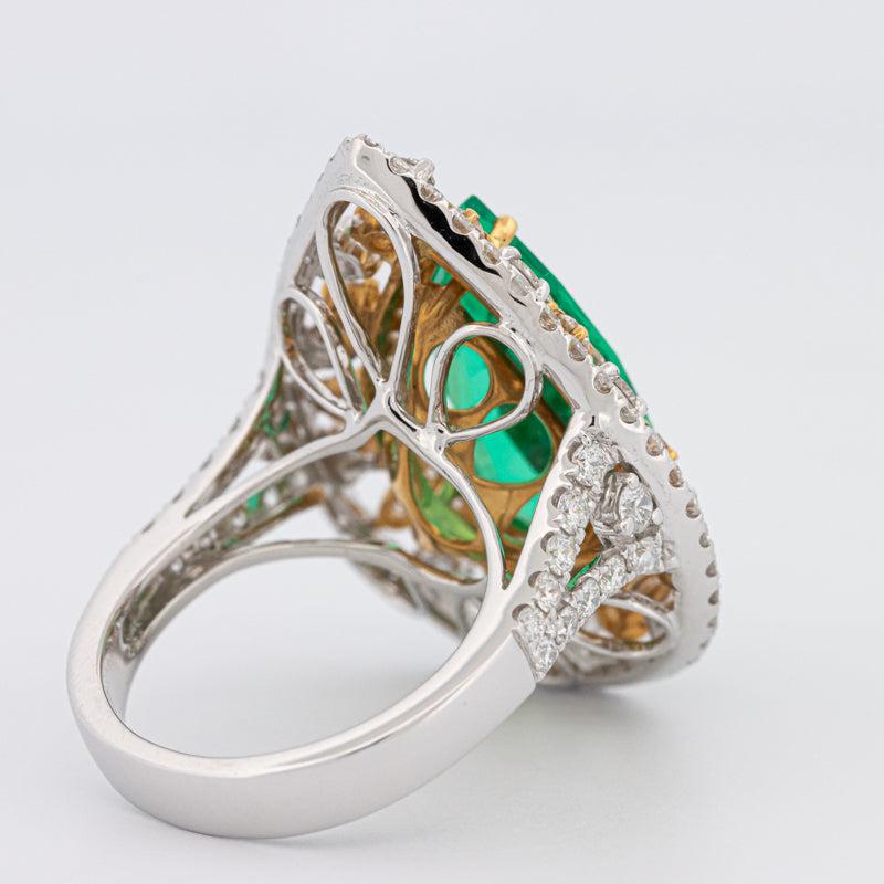 6.89 CT Double Halo Pearshape Green Emerald Ring - ZIZOV DIAMONDS