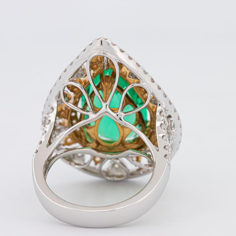 6.89 CT Double Halo Pearshape Green Emerald Ring - ZIZOV DIAMONDS