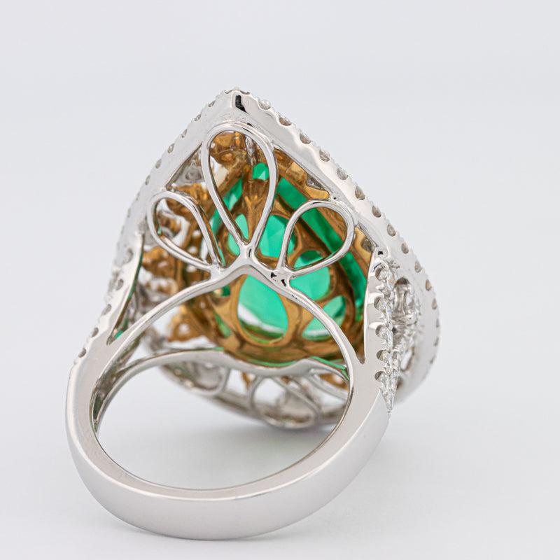 6.89 CT Double Halo Pearshape Green Emerald Ring - ZIZOV DIAMONDS