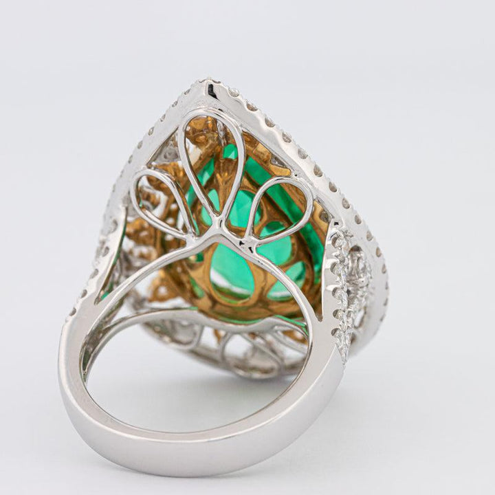 6.89 CT Double Halo Pearshape Green Emerald Ring - ZIZOV DIAMONDS