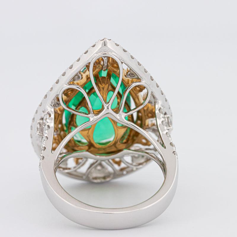 6.89 CT Double Halo Pearshape Green Emerald Ring - ZIZOV DIAMONDS