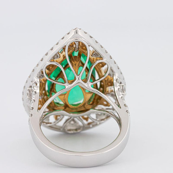 6.89 CT Double Halo Pearshape Green Emerald Ring - ZIZOV DIAMONDS