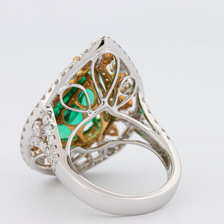 6.89 CT Double Halo Pearshape Green Emerald Ring - ZIZOV DIAMONDS
