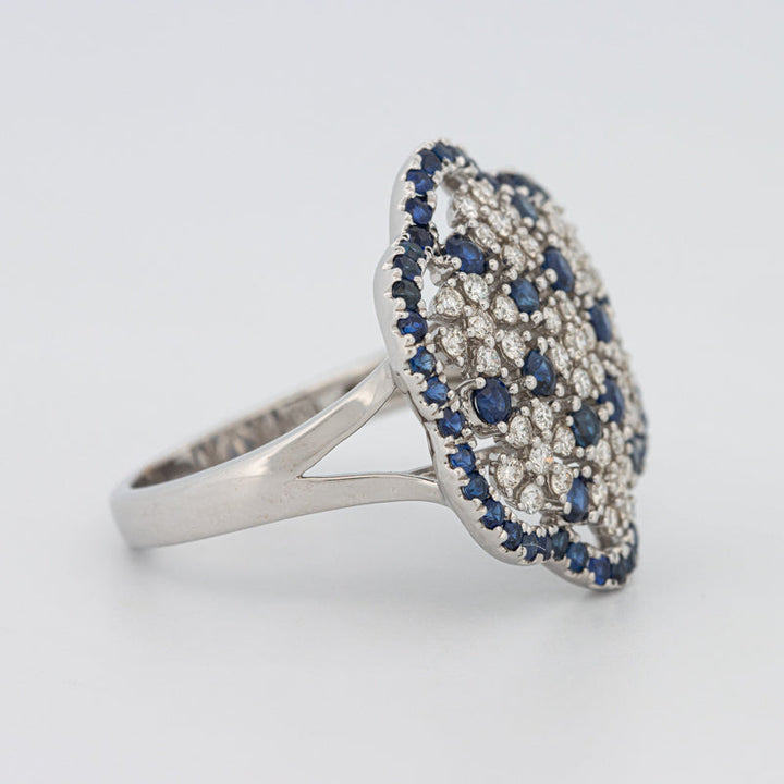 Blue Sapphire and Diamond Flower Ring