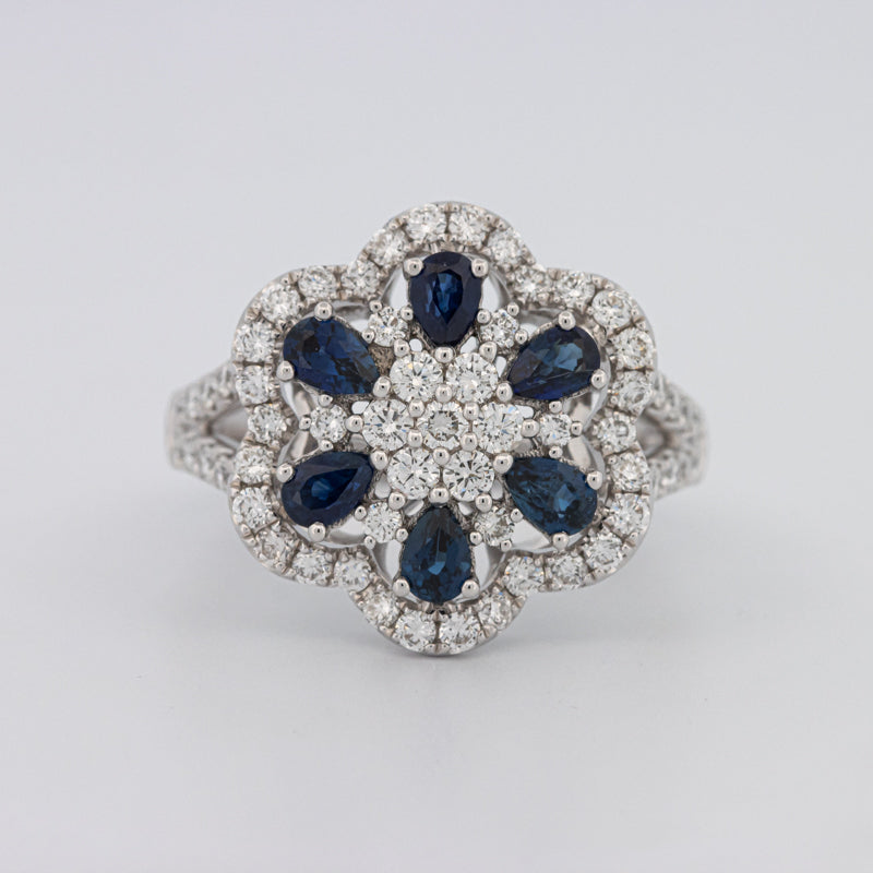 Bague Fleur Saphir Bleu et Diamants