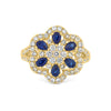 Blauer Saphir- und Diamant-Blumenring