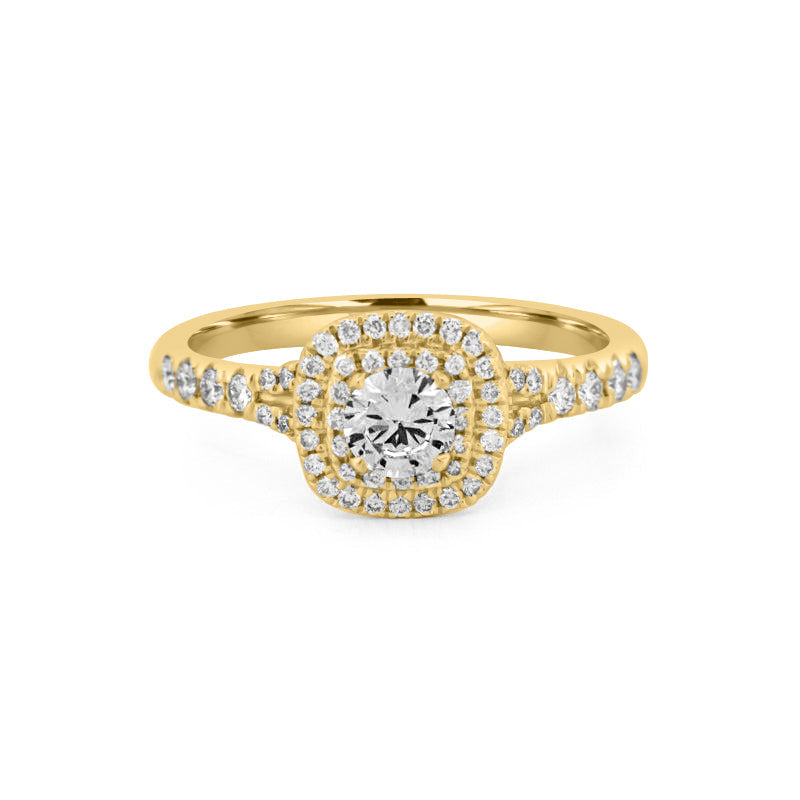 Dubbele Halo Ronde Solitaire-ring