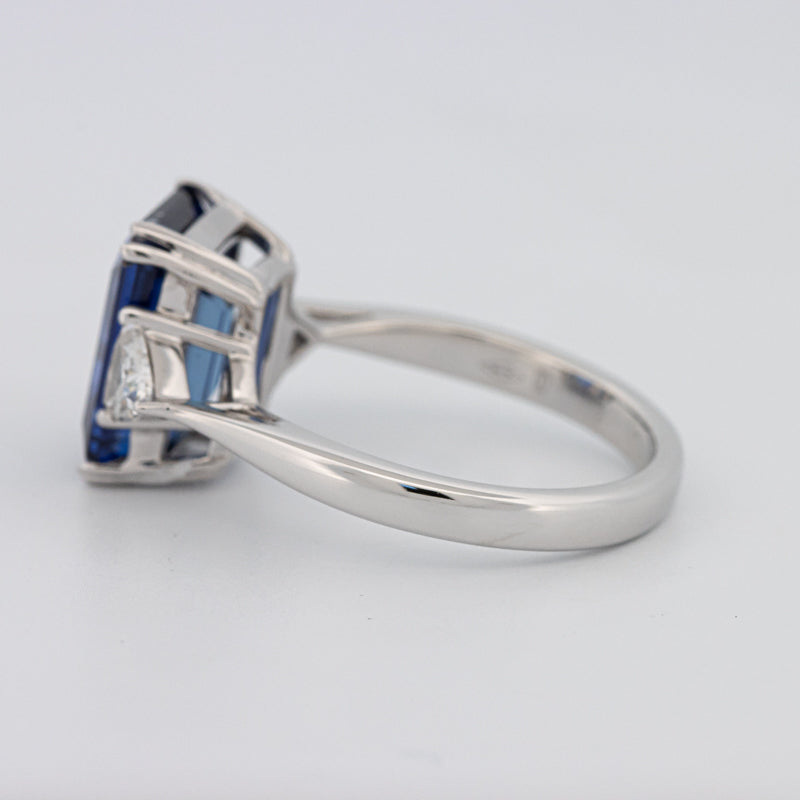 Emerald Cut Blue Sapphire Trilogy Ring