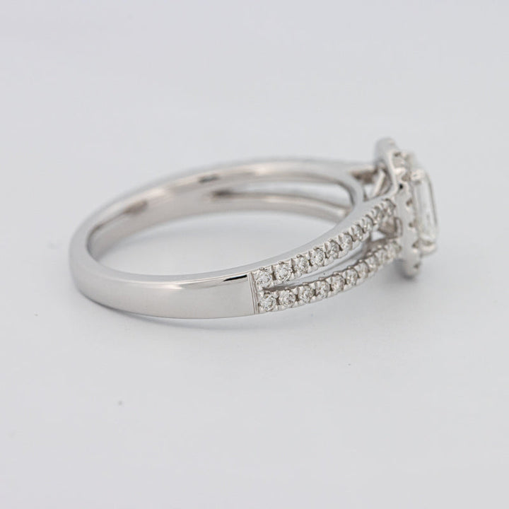 Emerald Cut Halo Solitaire with Split Band
