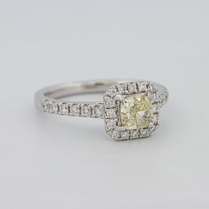 Fancy Light Yellow Cushion Halo Solitaire