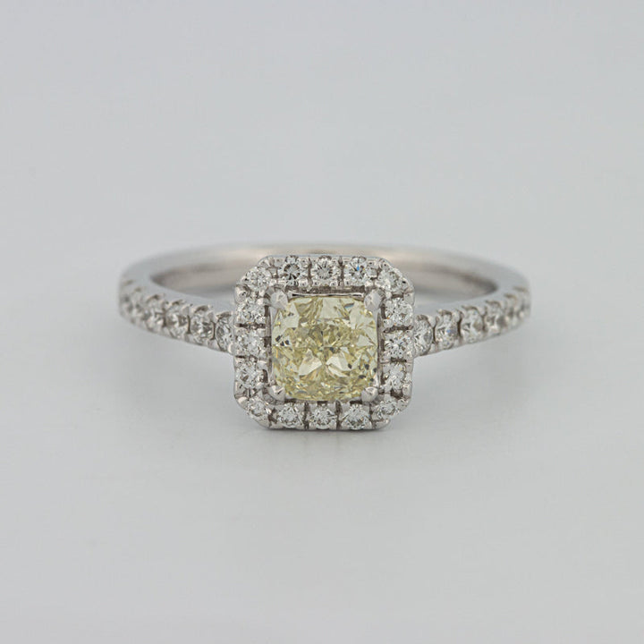 Fancy Light Yellow Cushion Halo Solitaire