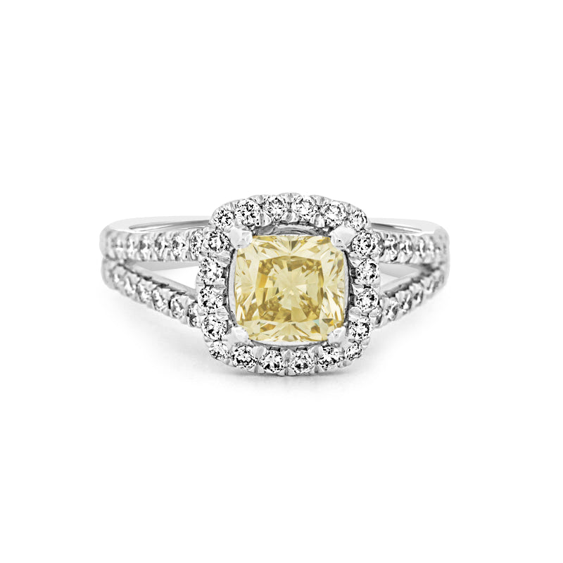 Fancy Yellow Brownish Intense Cushion Halo Solitaire