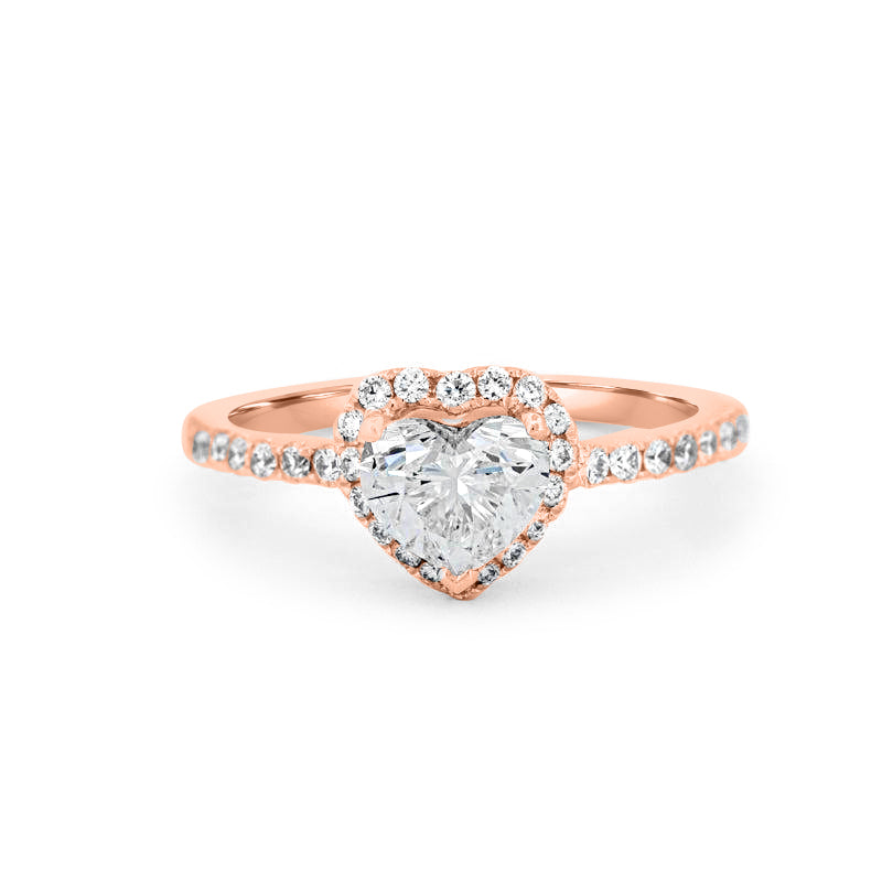 Heart shaped halo diamond engagement clearance ring